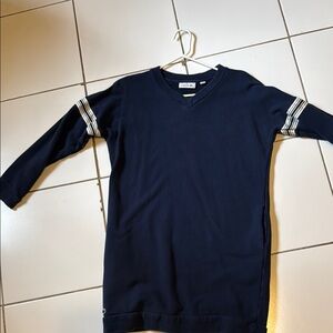 Navy Long Sleeve Dress with Striped Accents